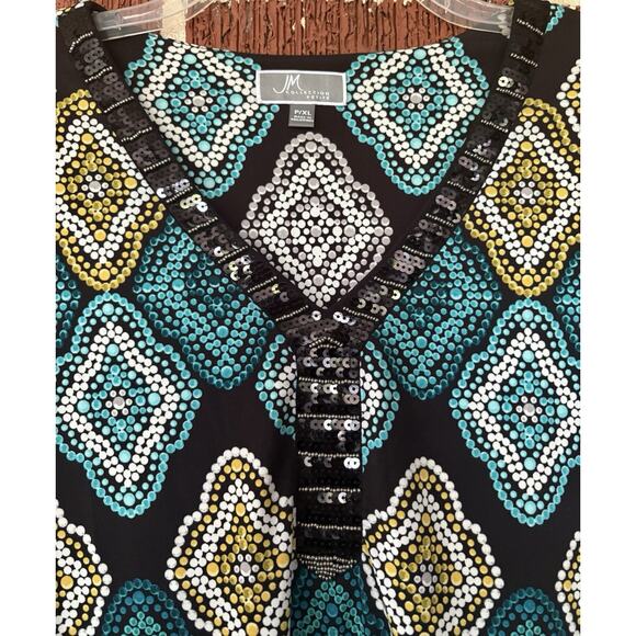 JM Collection Beaded and Sequins Neck Stretch Blouse Top 3/4 Sleeve Sz PXL - Picture 3 of 4